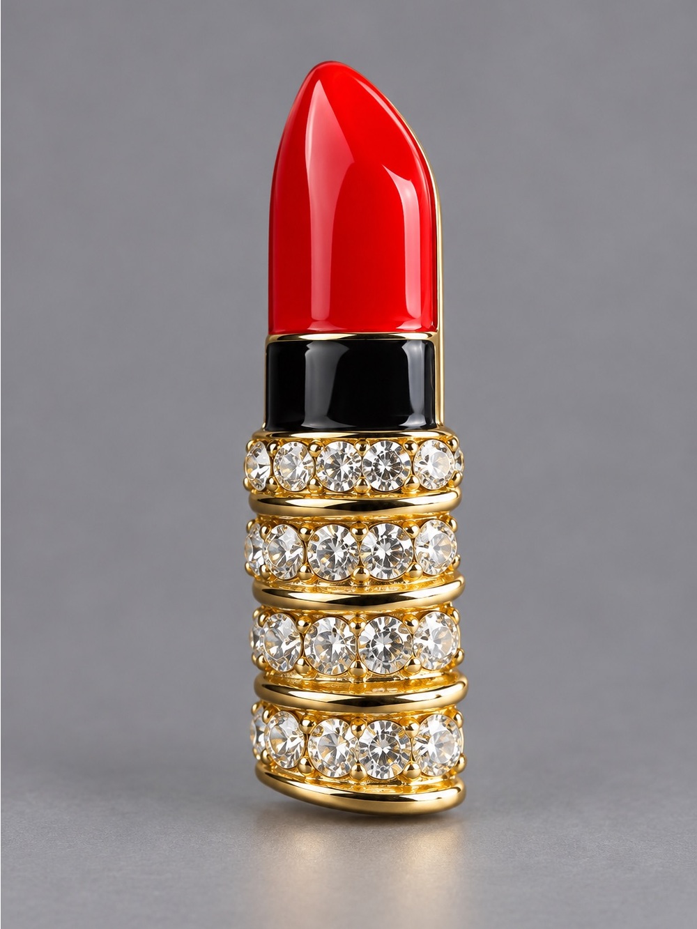 Red Lipstick Charm Pendant with Crystal Accents
